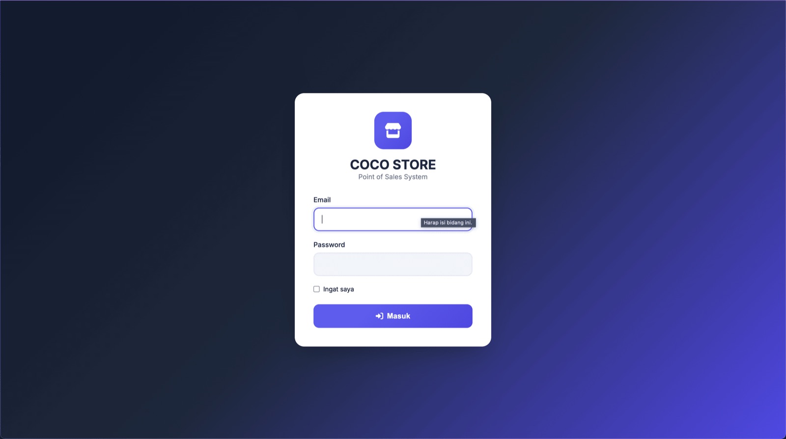 Tampilan Sistem Toko Multi-Cabang